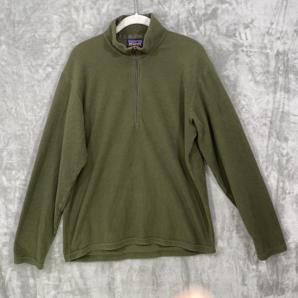 VTG PATAGONIA Synchilla Fleece Pullover Men M Green 1/4 Zip Light Weight Hiking